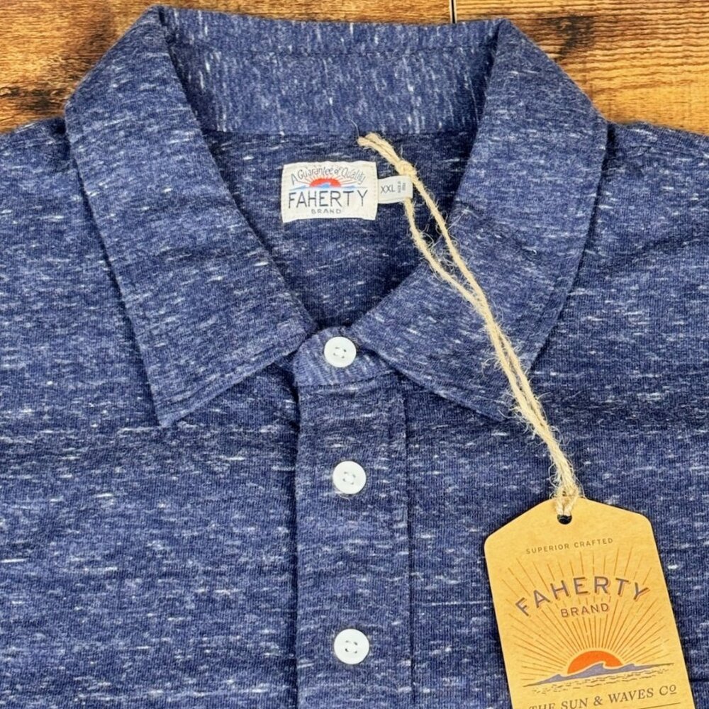 Faherty Heather Stretch Polo Shirt XXL Navy Blue Mens Short Sleeve NWT Premium